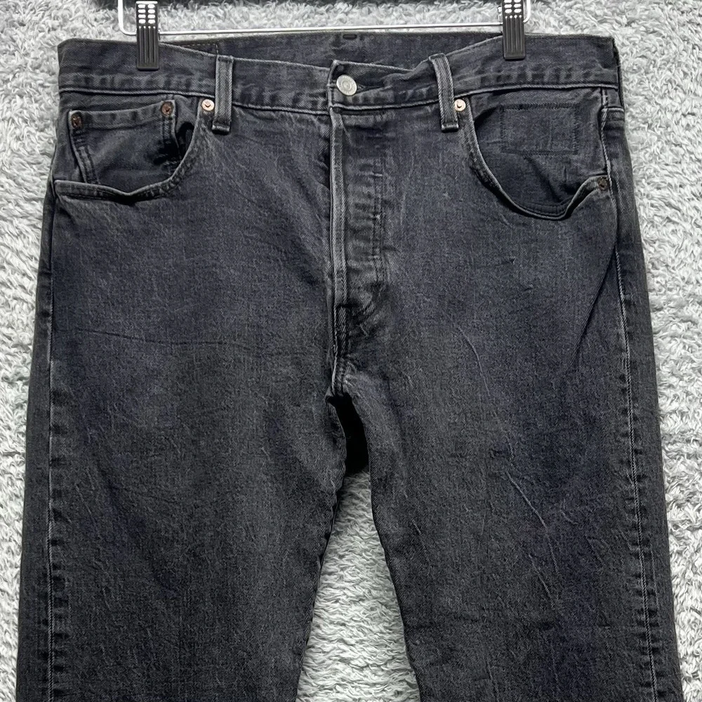 Levis 501 ST Jeans Mens‎ 34x32 Black Denim Button Fly Premium Slim Taper Big E
